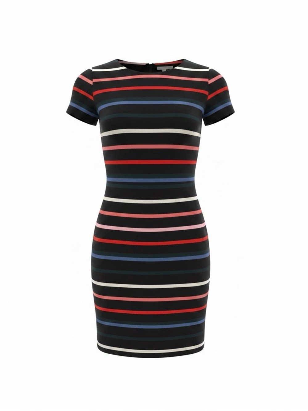 Striped Multi-Color Black Mini Shift Dress Size Large